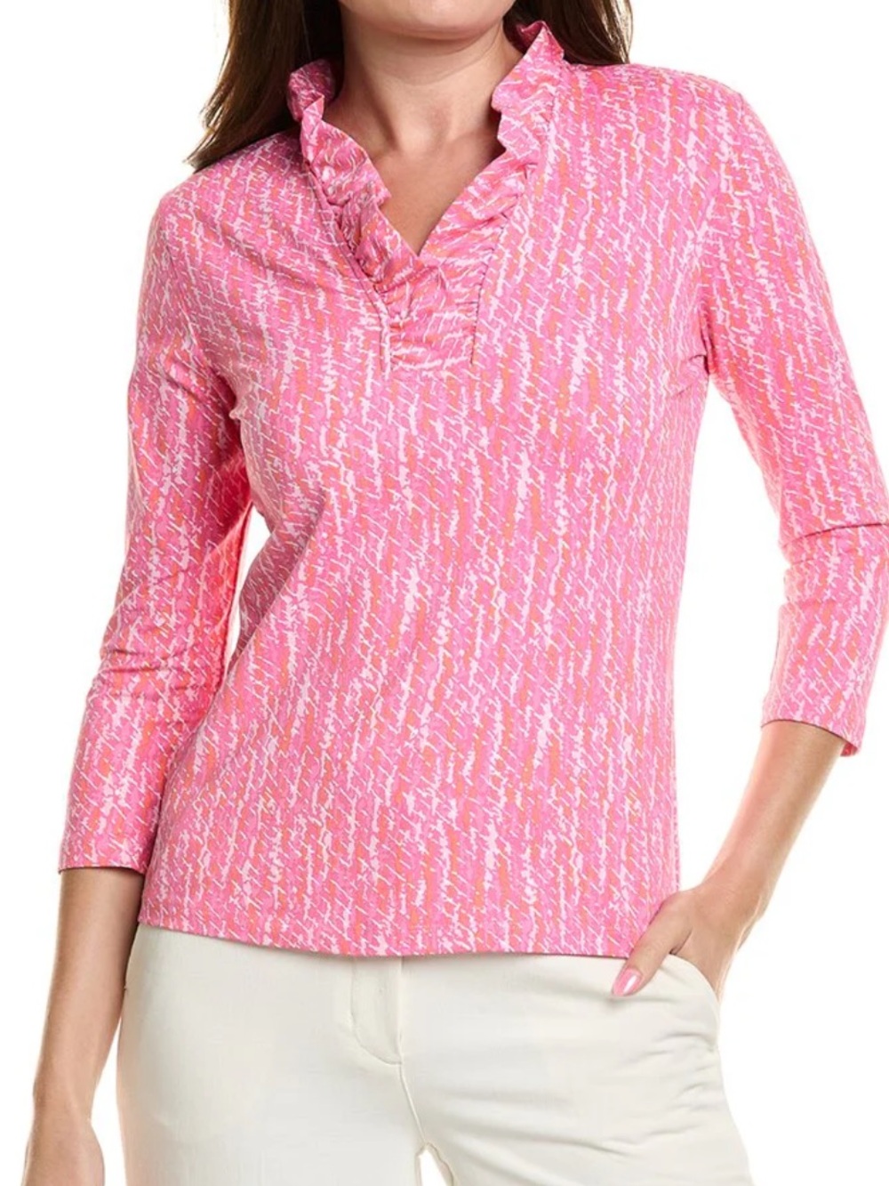 J. McLaughlin Pink Catalina Cloth Durham Top Size Large Ruffle Neck